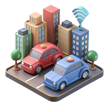 wonderful creative Connected Cars on Smart City Street Isolated Element professional png