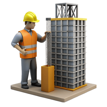 dramatic modern Construction Site Workers Building Skyscraper Silhouette Isolated premium png