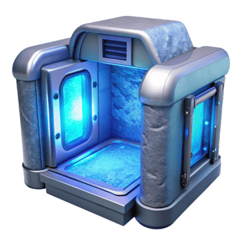 dramatic rustic Cryosleep Chamber Isolated with Blue Lighting high resolution png