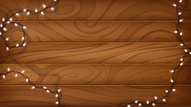 Wooden Background with Festive String Lights Decoration vector