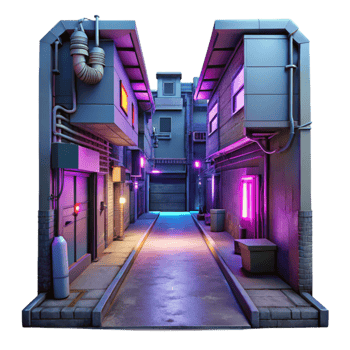elegant rustic Cyberpunk Alleyway with Neon Lights Isolated Element genuine png