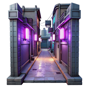 stunning contemporary Cyberpunk Alleyway with Neon Lights Isolated Element genuine png