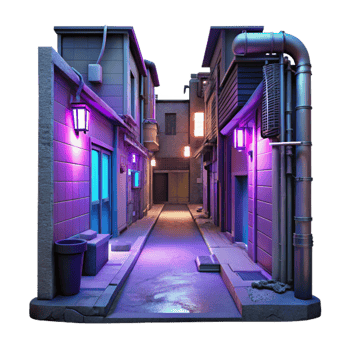dramatic modern Cyberpunk Alleyway with Neon Lights Isolated Element premium png