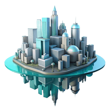 magnificent creative Cyberpunk Cityscape Reflection in Water Isolated Element premium png
