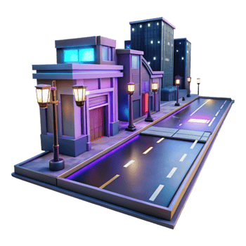 elegant creative Cyberpunk City Street Isolated with Neon Lights exclusive png