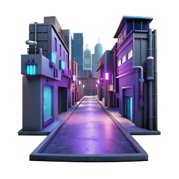 wonderful minimalist Cyberpunk City Street Isolated with Neon Lights 4K png