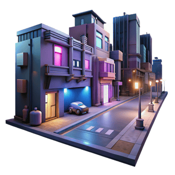 serene modern Cyberpunk City Street Scene Night View Cutout exclusive png