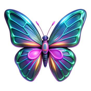 beautiful contemporary Digital Butterfly with Neon Wings Cutout Isolated authentic png