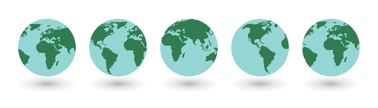 Earth Globe Icons Set Illustration. Collection Globes with World Maps with Shadow on white Background. Set Earth Globe Hemispheres with Continents. International Earth Day. vector