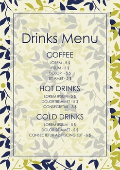Drinks menu elegant restaurant template. Wedding menu. Cafe identity. Vintage easter drinks template vector