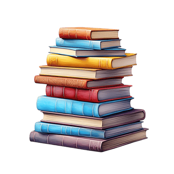 Stack of colorful books with bold covers and rich pages png