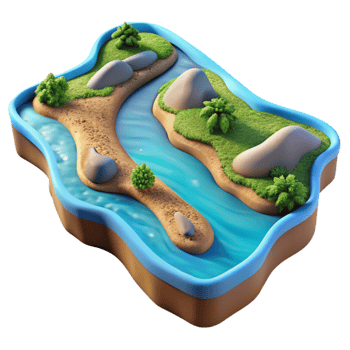 wonderful rustic Digital River Delta with Branching Waterways Transparent Background original png