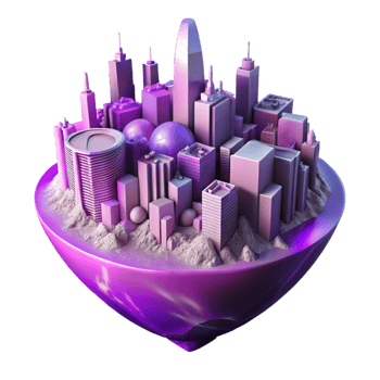 serene classic Distorted Cityscape Isolated with Purple Haze genuine png