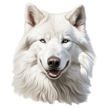 Friendly white wolf with blue eyes and a joyful smile png