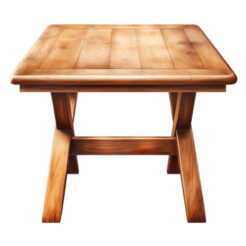 Sturdy wooden table with crossed legs and a smooth polished wooden surface png