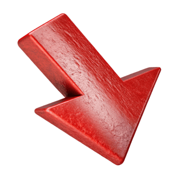 vibrant vintage Downward Trending Arrow Isolated Red Color high quality png