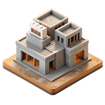 elegant rustic D Printed Architectural Model Isometric View Isolated 4K png