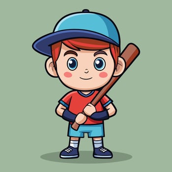 Cheerful Cartoon Icon Featuring a Cute Boy Holding a Baseball Bat vector