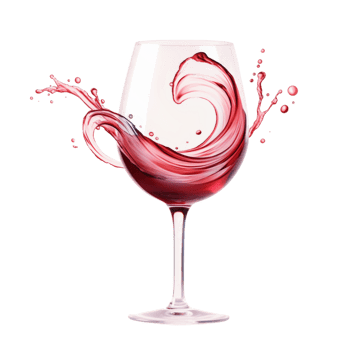 Splash of red wine creating a swirl in a delicate glass png