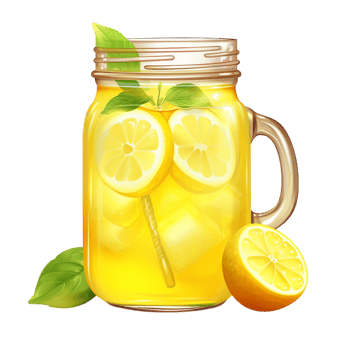 Refreshing jar of lemonade with lemon slices and mint leaves png