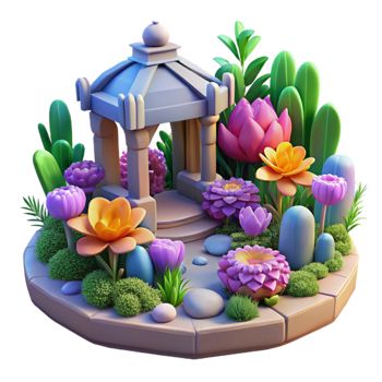 dramatic creative Dreamlike Garden Isolated with Vibrant Flowers detailed png