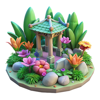 vibrant artistic Dreamlike Garden Isolated with Vibrant Flowers detailed png