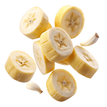 Floating Slices of Ripe Bananas with Garlic Cloves png