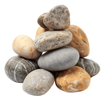 A Collection of Smooth River Rocks Stacked in a Pyramid Shape on a Black Background png