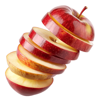 A Perfectly Sliced Red Apple in Mid Air Several Slices Showing the Inside of the Apple png