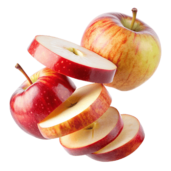 Juicy Red Apples Sliced and Falling in Air, Fresh Fruit Delicious Snack png