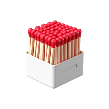 Box of neatly arranged red-tipped wooden matches png