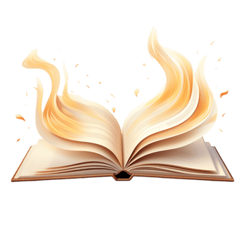 Open magical book releasing glowing blue mist and floating sparkleses png