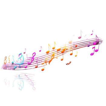 Colorful musical notes dancing along a swirling wave of melody png