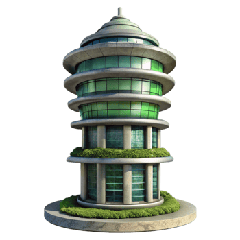 serene creative Eco Tower Modern Architecture Isolated 4K png