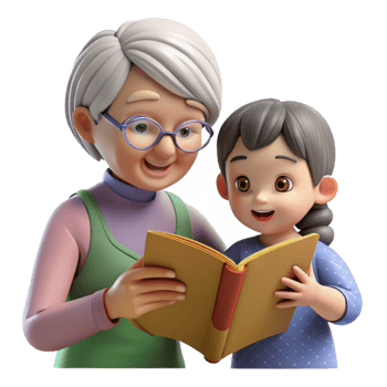 elegant creative Elderly Woman Reading to Child Transparent Background high quality png
