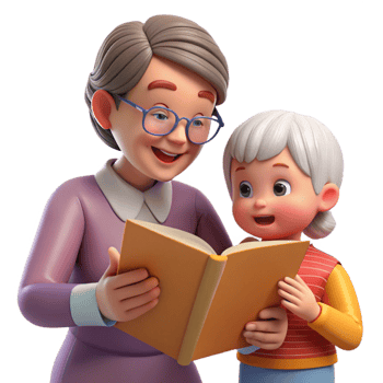 serene modern Elderly Woman Reading to Child Transparent Background professional png