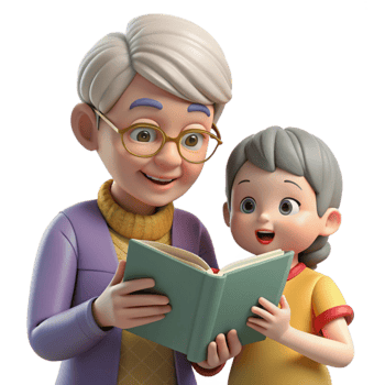 vibrant classic Elderly Woman Reading to Child Transparent Background professional png