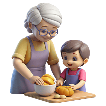 serene contemporary Elderly Woman Teaching Child to Bake Bread Transparent high quality png