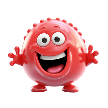 Cheerful red bouncing ball with a wide smile and large bright eyes png