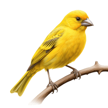 Vibrant yellow canary perched delicately on a thin wooden branch png