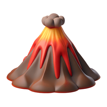 Cartoon volcano with erupting lava and smoke 3d illustration isolated on the transparent background png