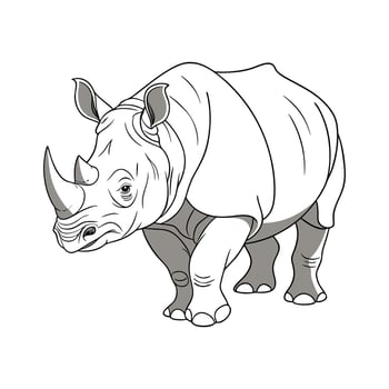 Elegant Indian Rhino Displayed on White Canvas vector