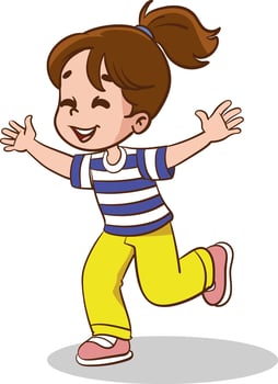 cute children jumping illustration. Cartoon isolated active child running, sport exercises in summer park, healthy walk with jumps of funny excited small school kid in jeans and sneakers vector