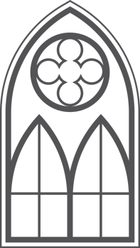 Gothic stained glass frame. Catholic church arc window. Silhouettes of cathedral architecture vintage element. Medieval Christian castle interior decoration png