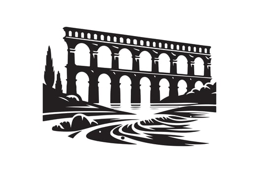 Clean Aqueduct Bridge Black Silhouette for Creative Use vector