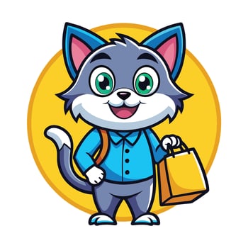 Adorable Mascot Illustration Shopping Cat with Stylish Logo vector