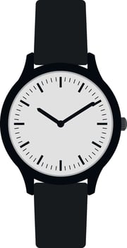 Minimalist black wristwatch featuring a white dial and simple hour markers in flat art vector