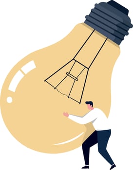 A man pushing a large light bulb in a minimal design style illustration vector