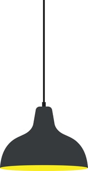 Modern black pendant lamp with yellow interior, flat design style, showcasing minimalist elegance in contemporary interior art vector