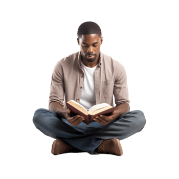 Meditative reading session indoor space man crosslegged with book calm environment close-up view personal growth concept png
